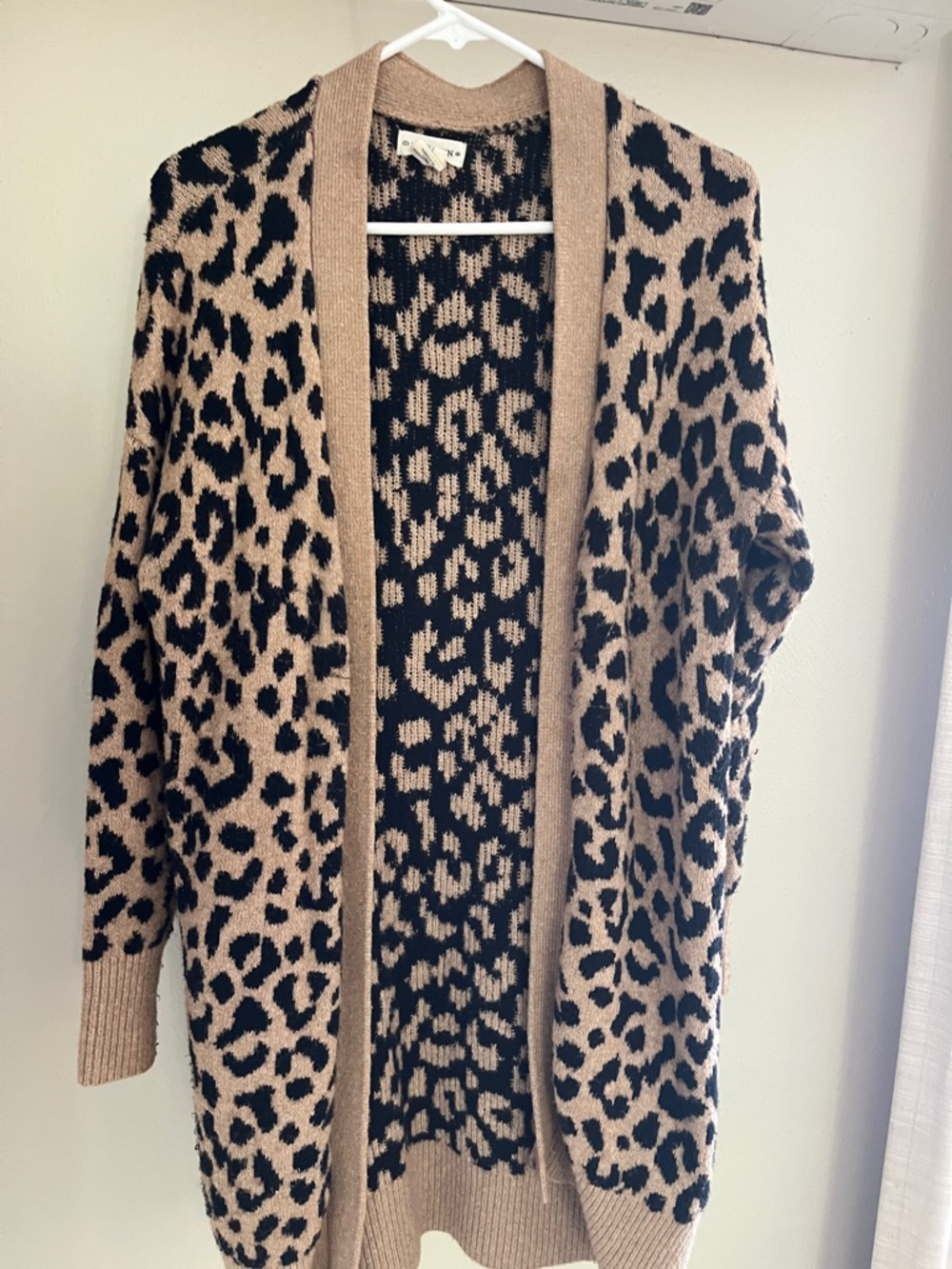 Leopard Print Open-Front Cardigan Sweater - Black & Tan